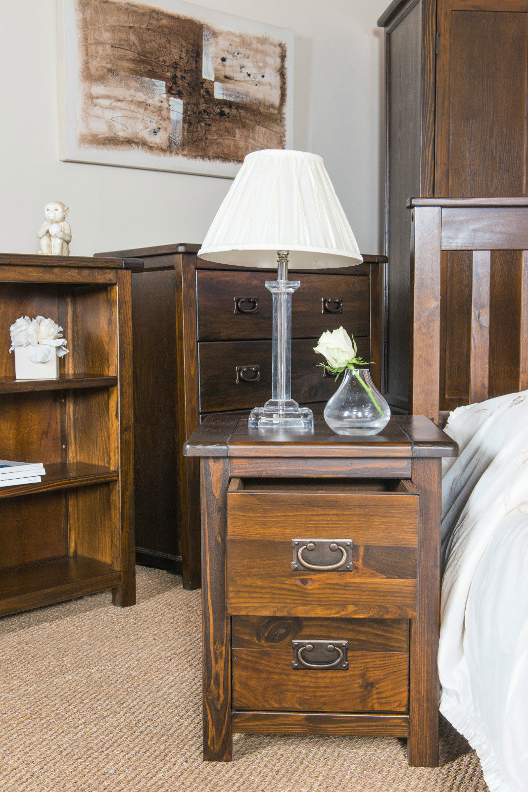 Antique Style in Rich Dark Brown Boston 2 Drawer Petite Bedside Cabinet