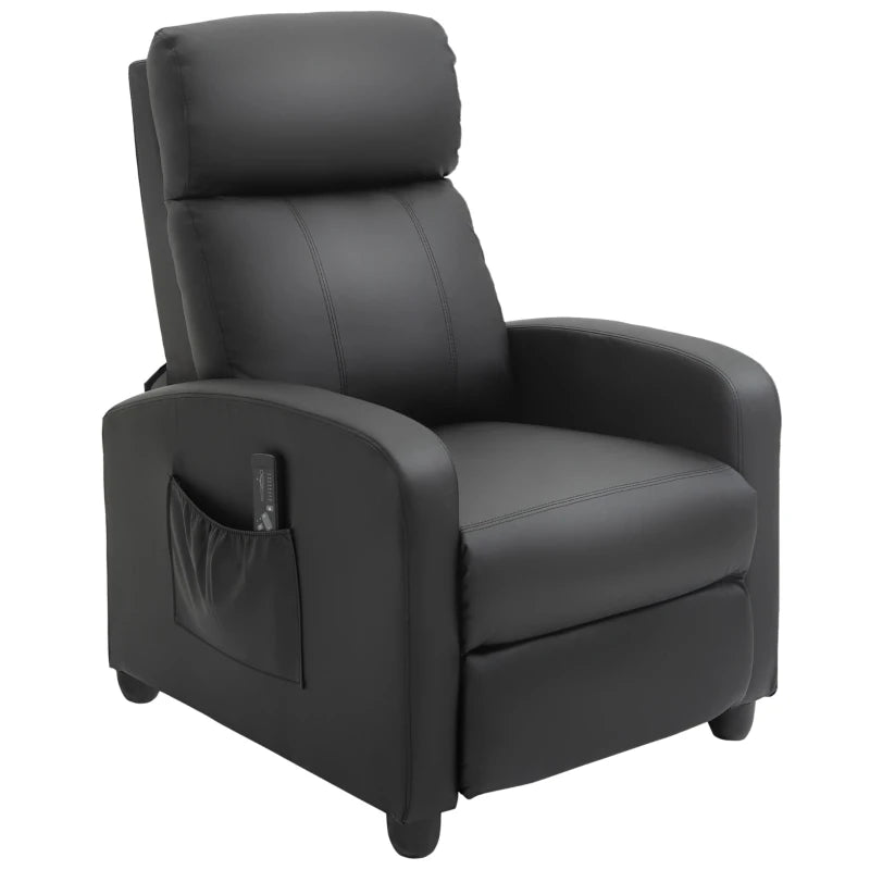Black Faux Leather Massage Recliner Armchair 150° Push Back Chair