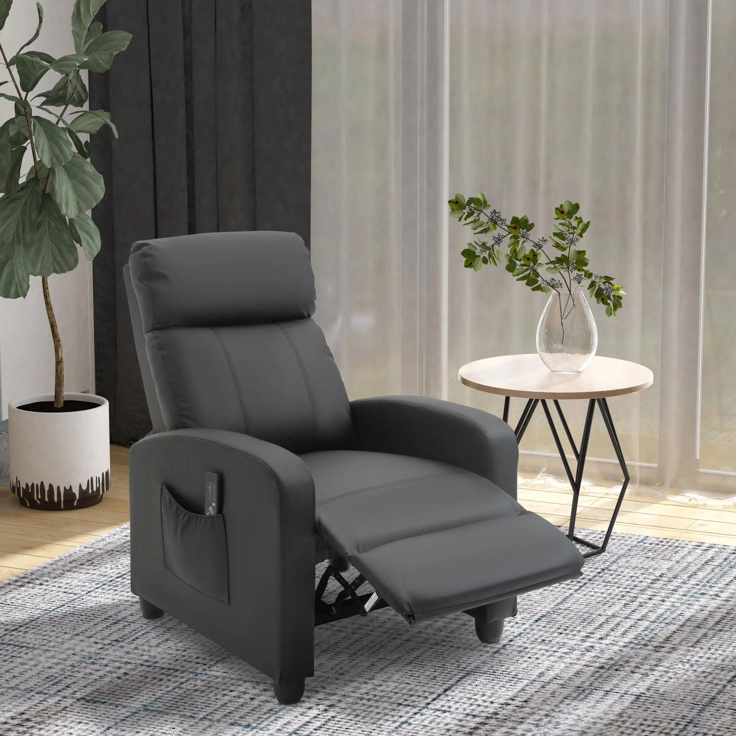 Black Faux Leather Massage Recliner Armchair 150° Push Back Chair