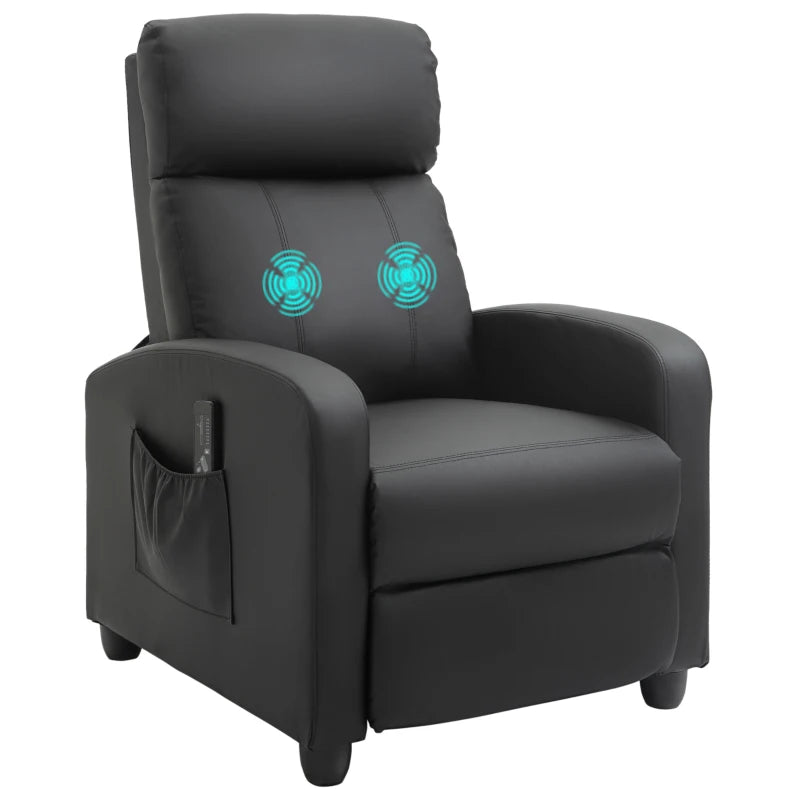 Black Faux Leather Massage Recliner Armchair 150° Push Back Chair