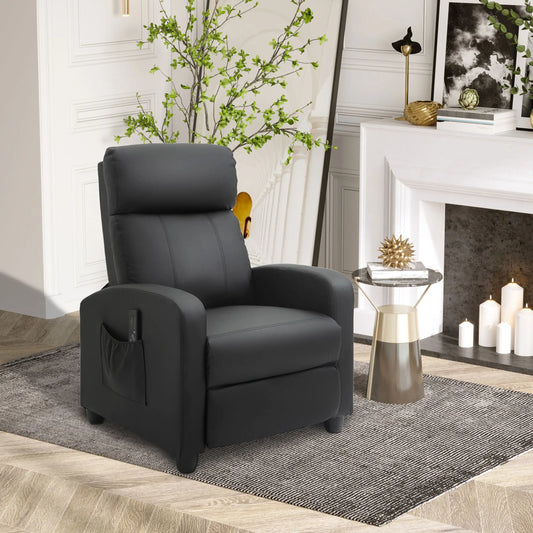 Black Faux Leather Massage Recliner Armchair 150° Push Back Chair