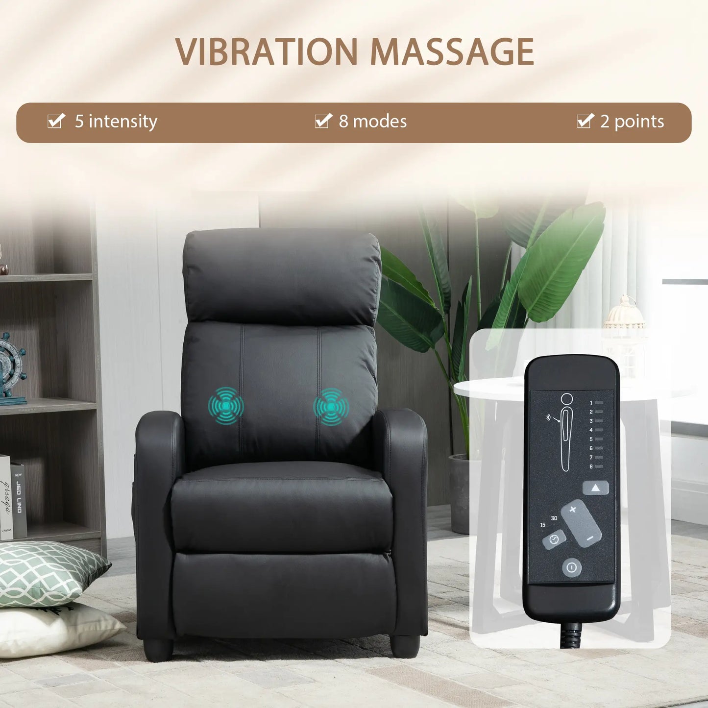 Black Faux Leather Massage Recliner Armchair 150° Push Back Chair