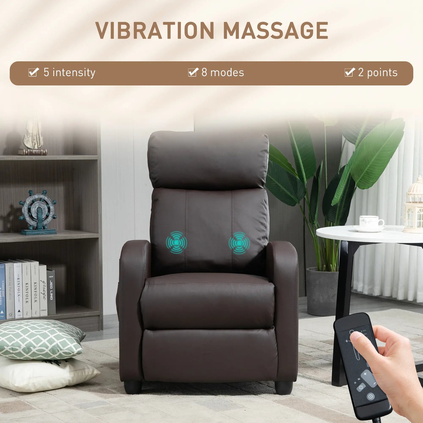 Brown Faux Leather Massage Recliner Armchair with 150° Recline