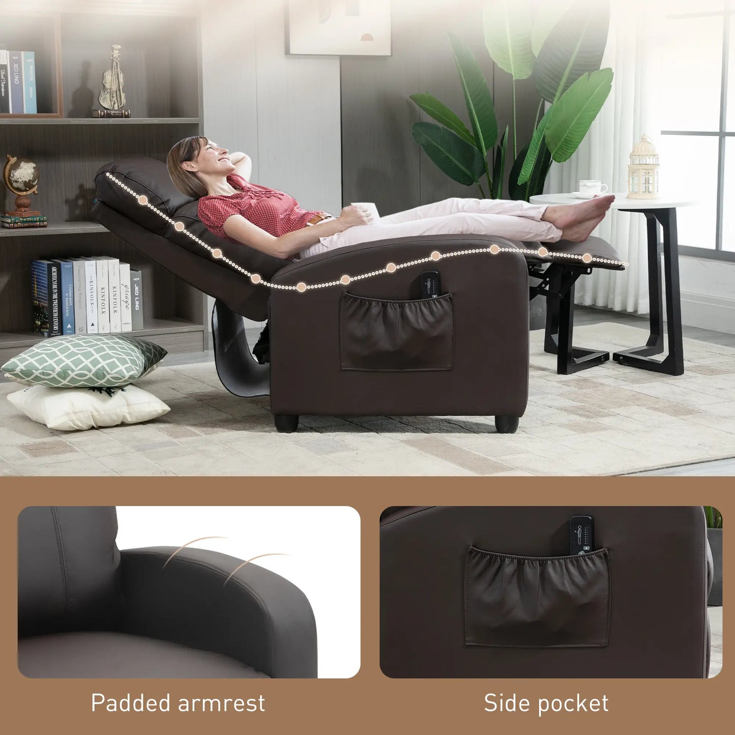 Brown Faux Leather Massage Recliner Armchair with 150° Recline
