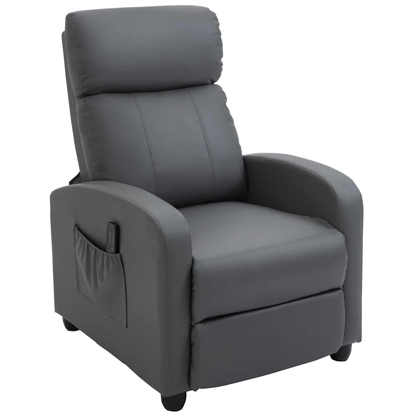 Grey Faux Leather Massage Recliner Armchair with 150° Push Back