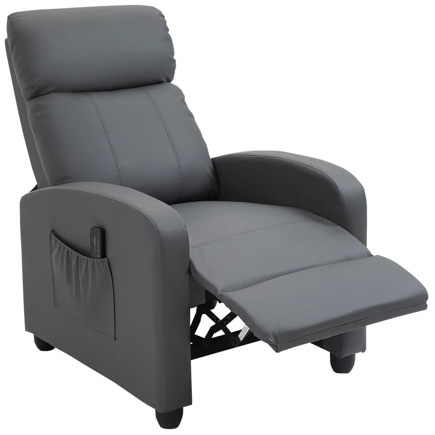 Grey Faux Leather Massage Recliner Armchair with 150° Push Back