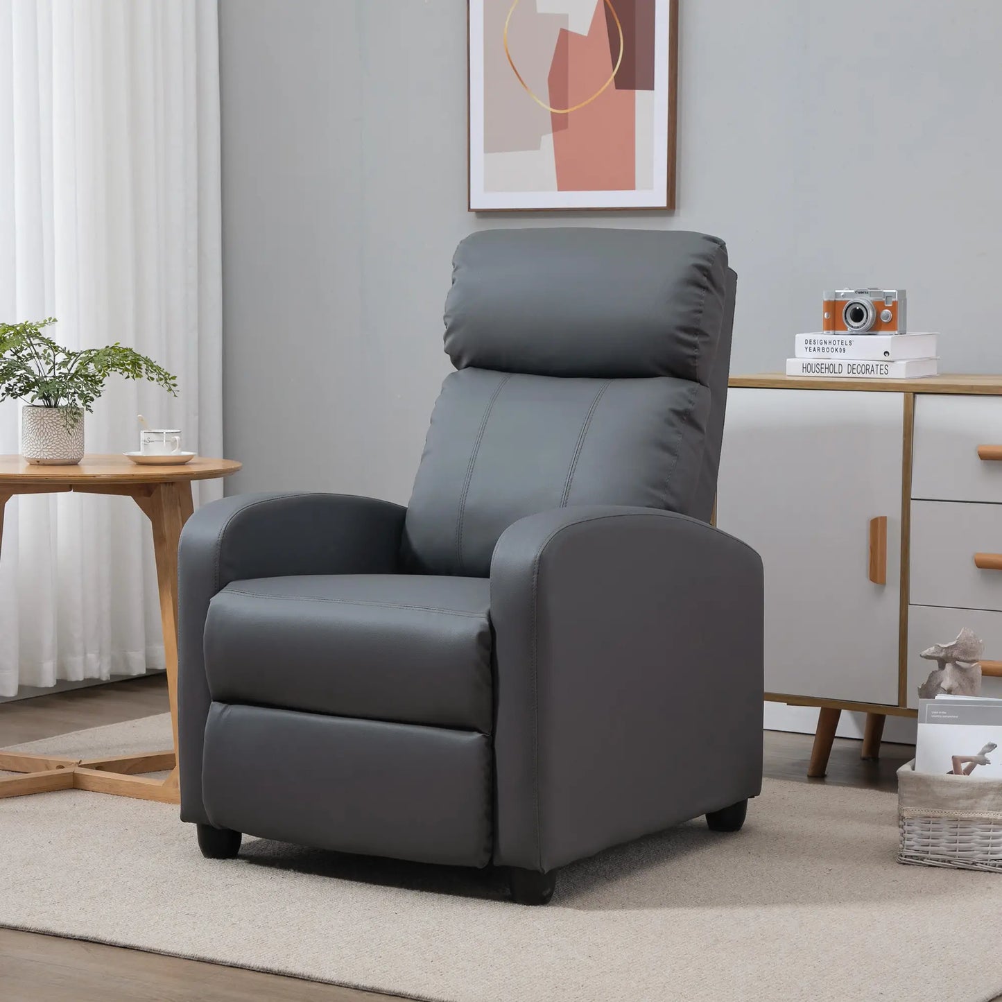 Grey Faux Leather Massage Recliner Armchair with 150° Push Back