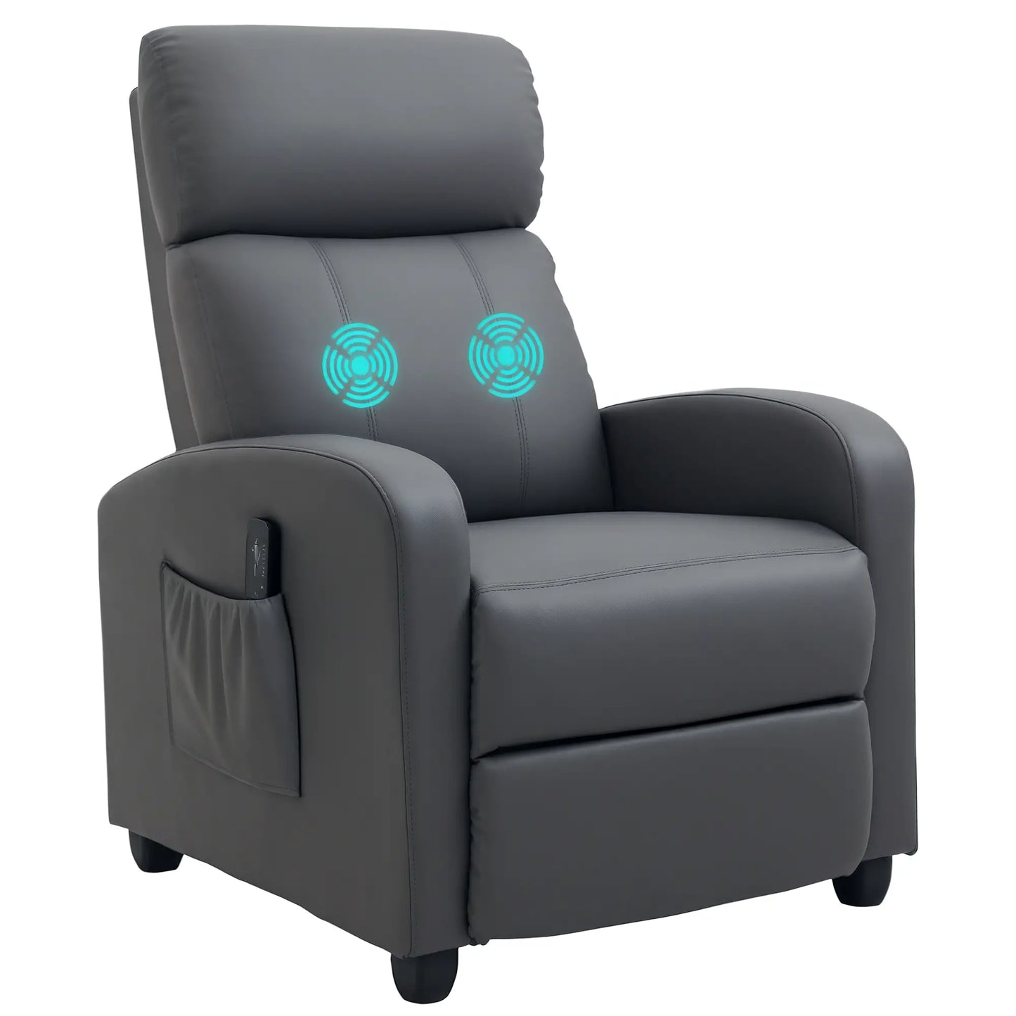 Grey Faux Leather Massage Recliner Armchair with 150° Push Back