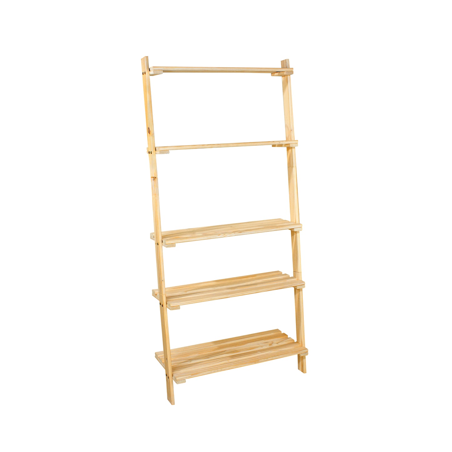 Solid Pine Ladder Shelf Unit 5 Tier Wooden Slatted Shelving Natural / Paintable