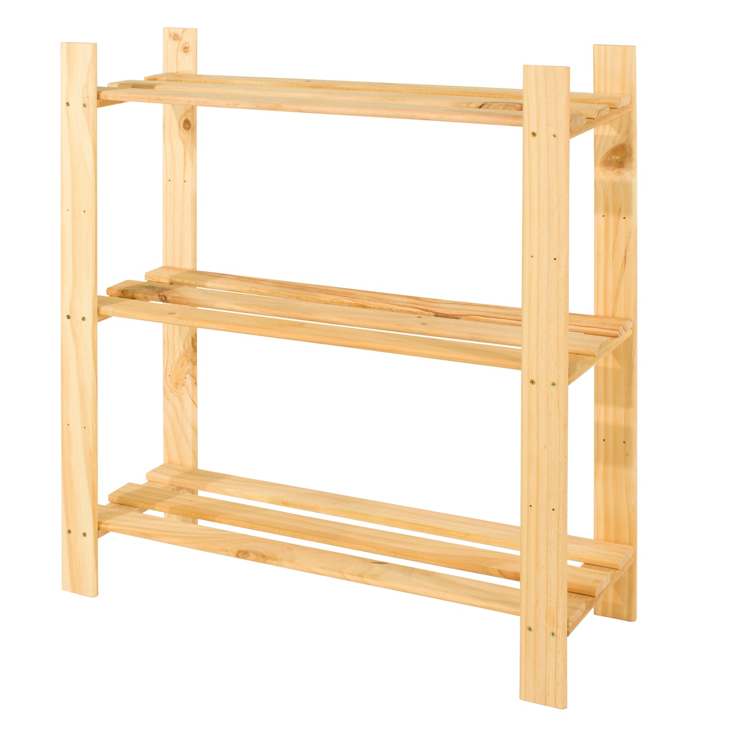Solid Pine Slatted Storage Unit 3 Shelf Natural Wood Shelving