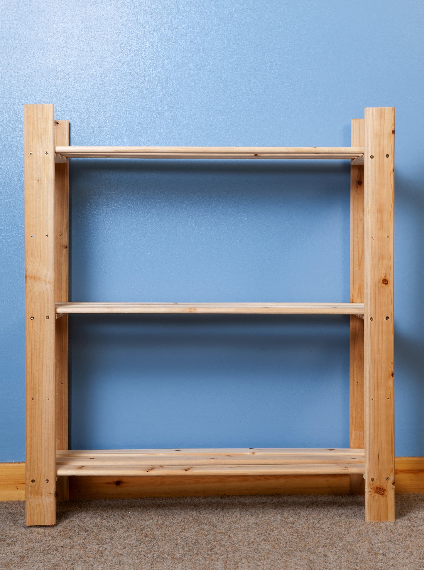 Solid Pine Slatted Storage Unit 3 Shelf Natural Wood Shelving