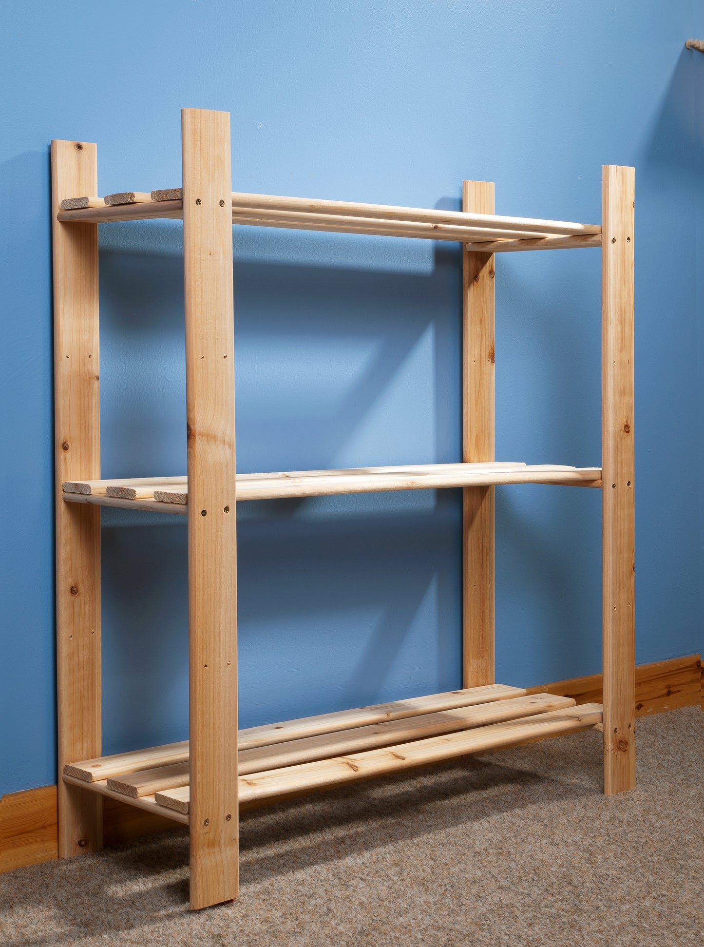Solid Pine Slatted Storage Unit 3 Shelf Natural Wood Shelving