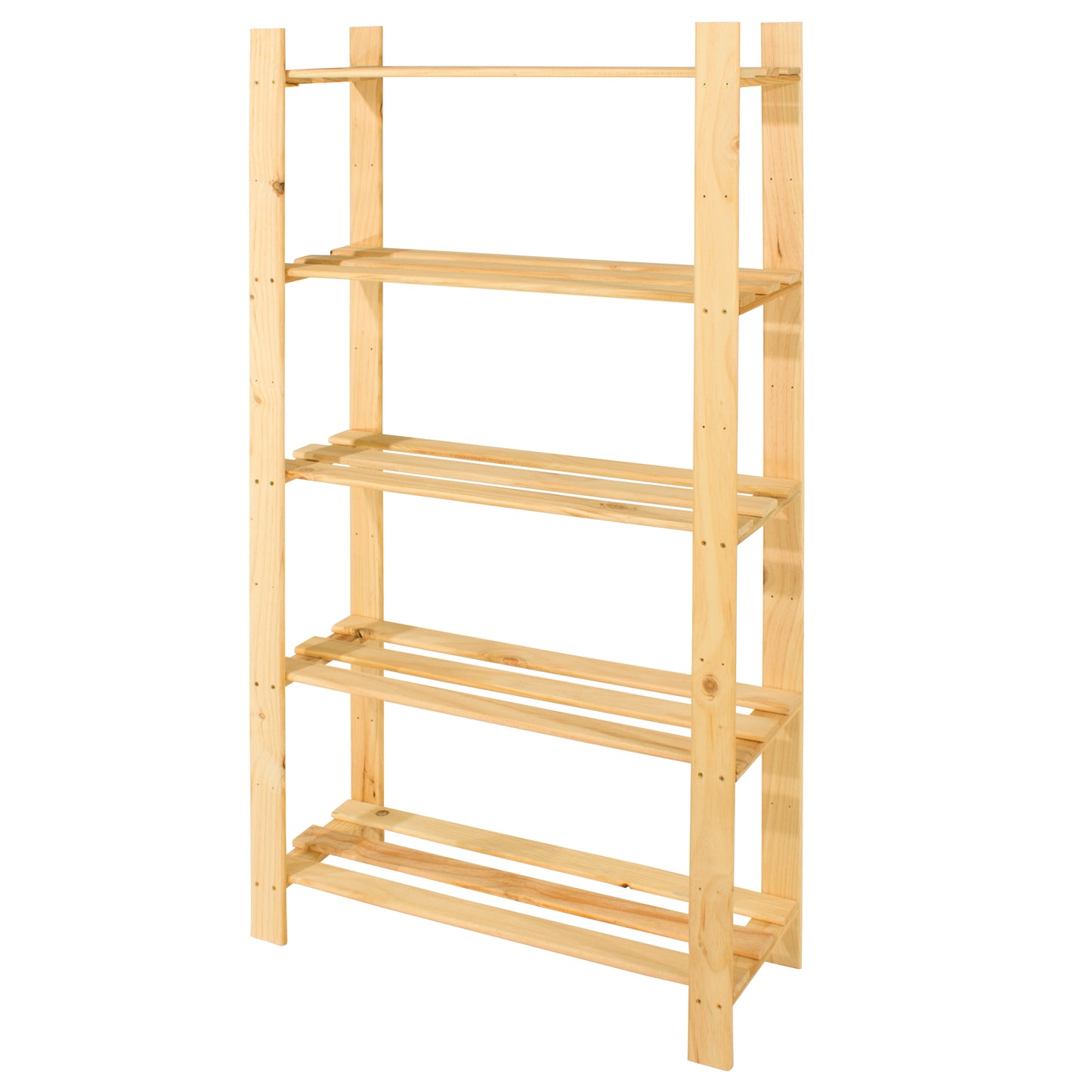Solid Pine Slatted Storage Unit 5 Shelf Natural Wood Shelving