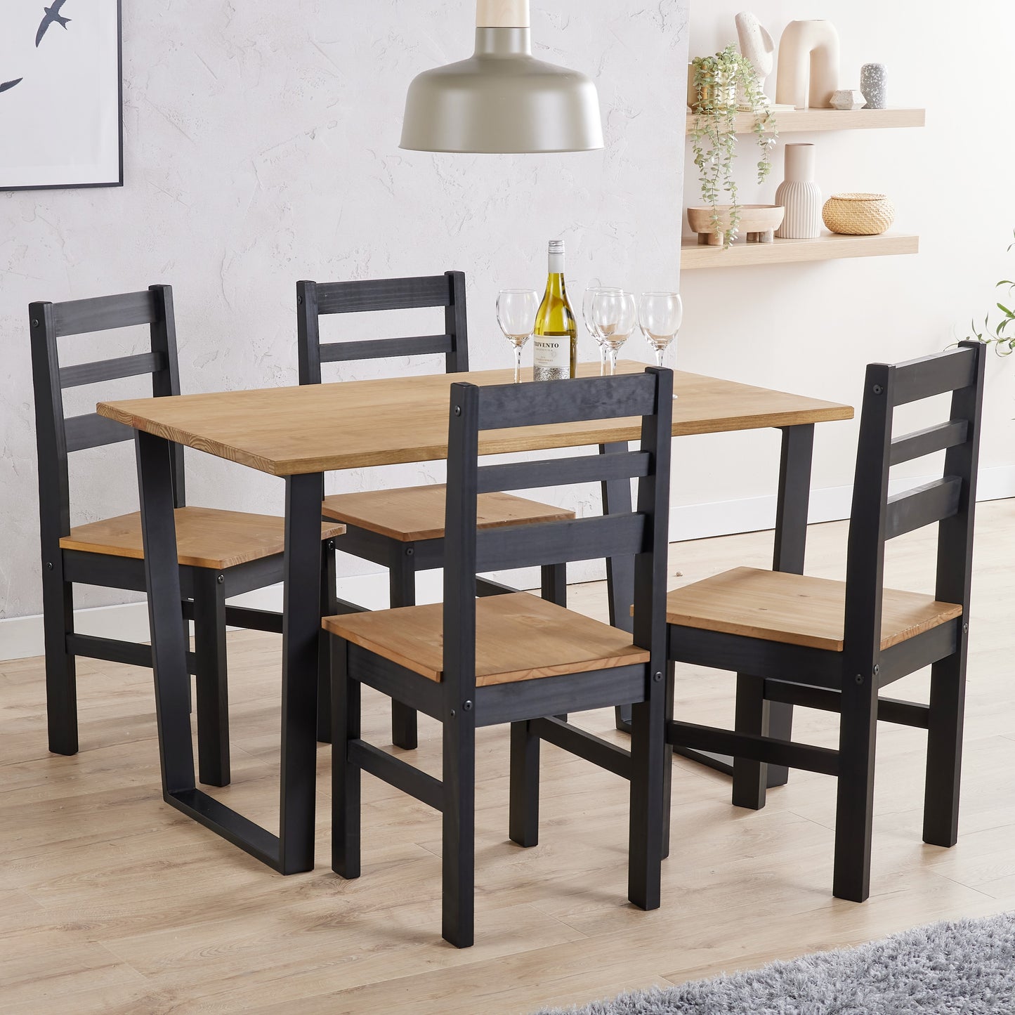 Texas Medium Rectangular Dining Table & 4 Linea Ladder Back Chairs Set