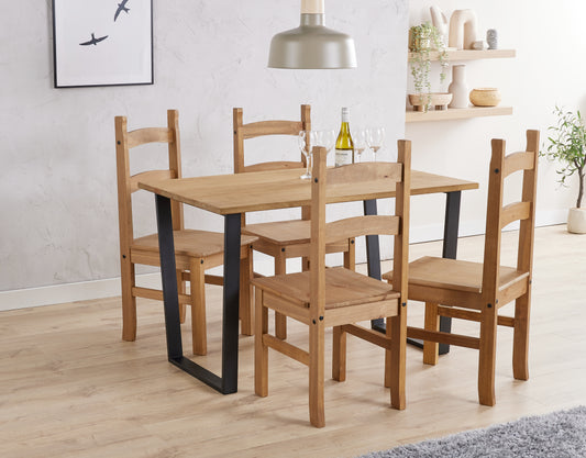 Texas Medium Rectangular Dining Table & 4 Solid Pine Chairs Set