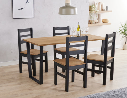 Texas Large Rectangular Dining Table & 4 Linea Ladder Back Chairs Set