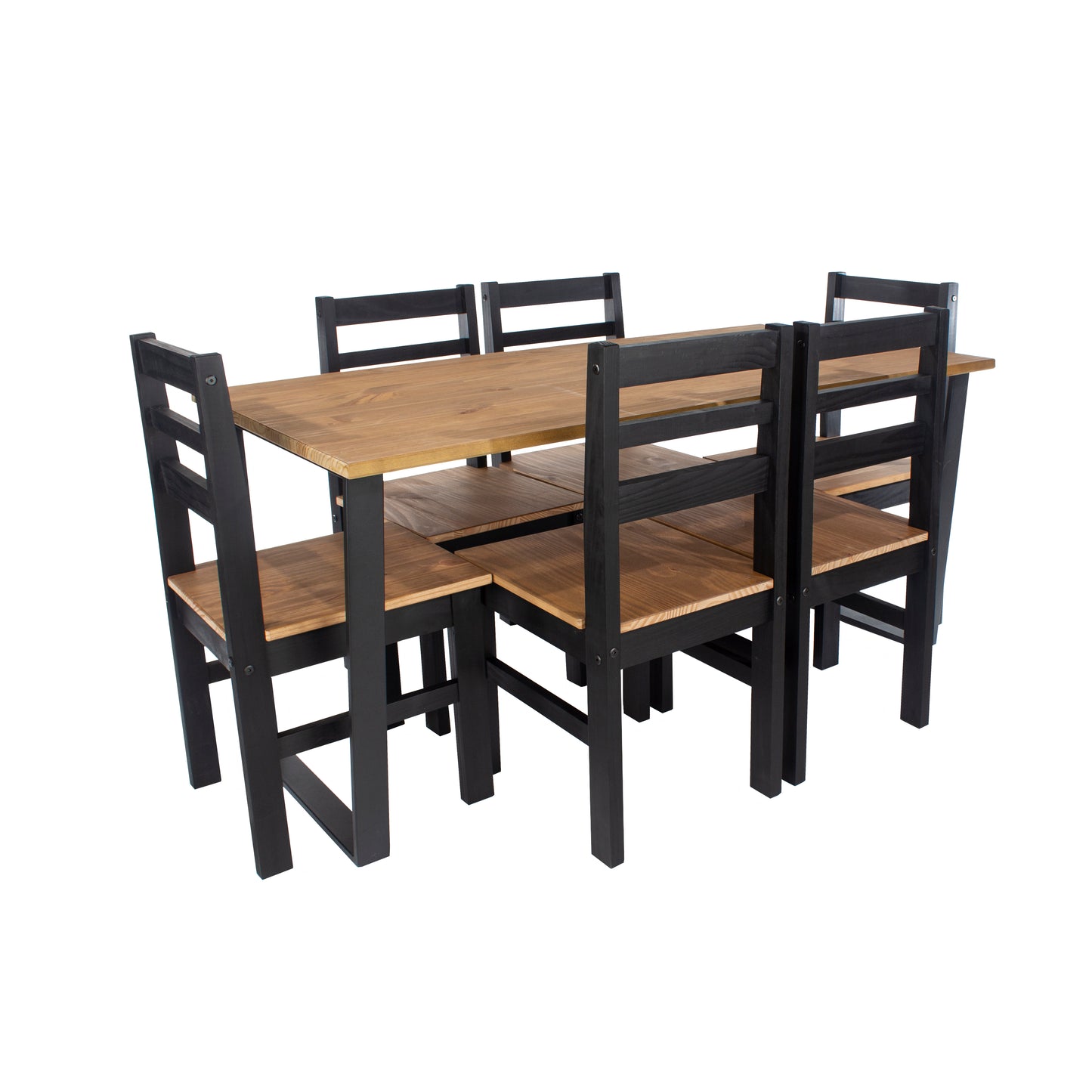 Texas Large Rectangular Dining Table & 6 Linea Ladder Back Chairs Set