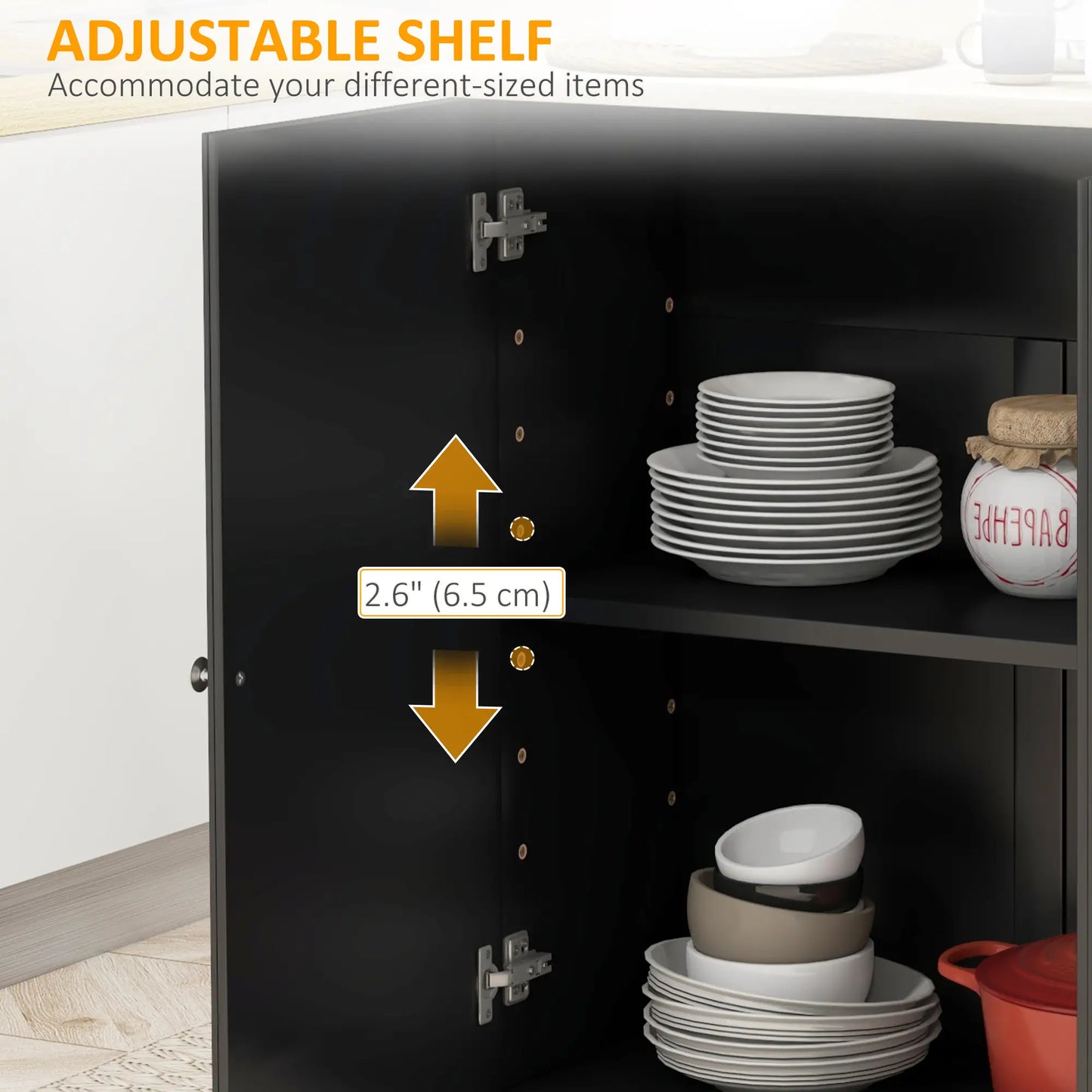 Kitchen Island with Drop Leaf + Storage - Trolley on Wheels with 3 Drawers in Black