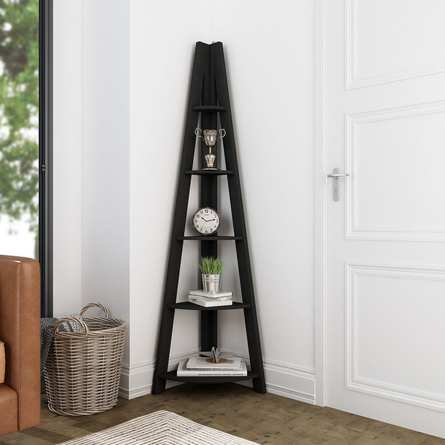 Black Tiva Corner Ladder Shelving