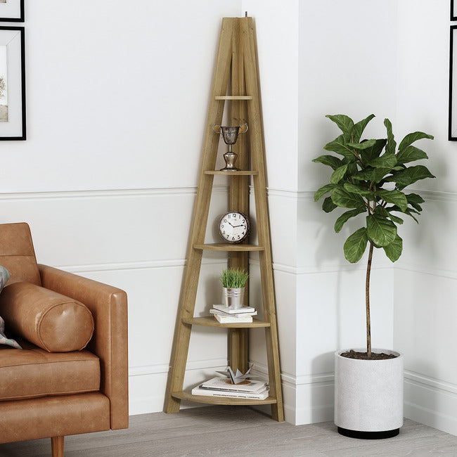 Oak Effect Tiva Corner Ladder Shelving