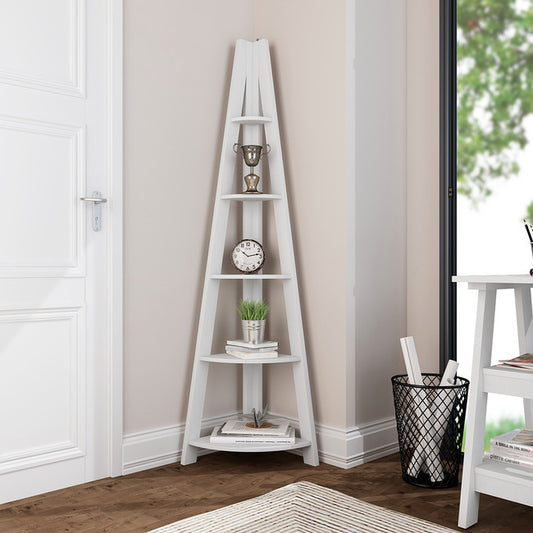 White Tiva Corner Ladder Shelving