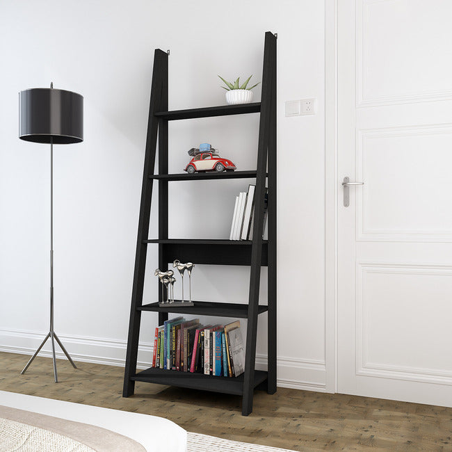 Tiva Ladder Shelving Bookcase in Black