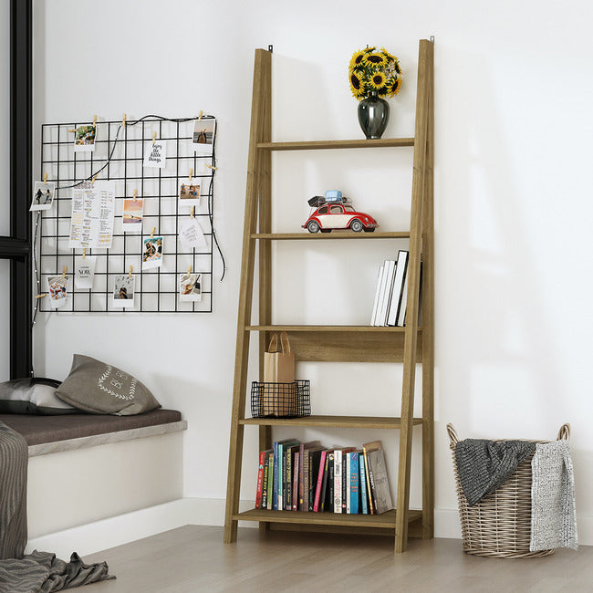 Tiva Ladder Shelving Bookcase in Oak (Effect)