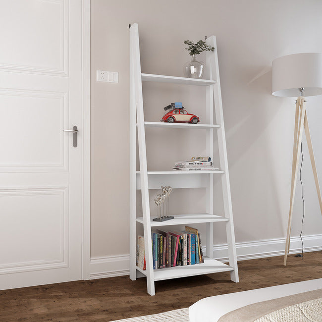 Tiva Ladder Shelving Bookcase in White