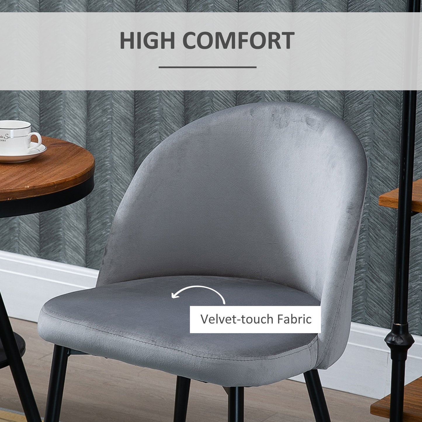 Contemporary HOMCOM Dining Chair with Soft Fabric Seat (Come in Pairs x2) in Grey