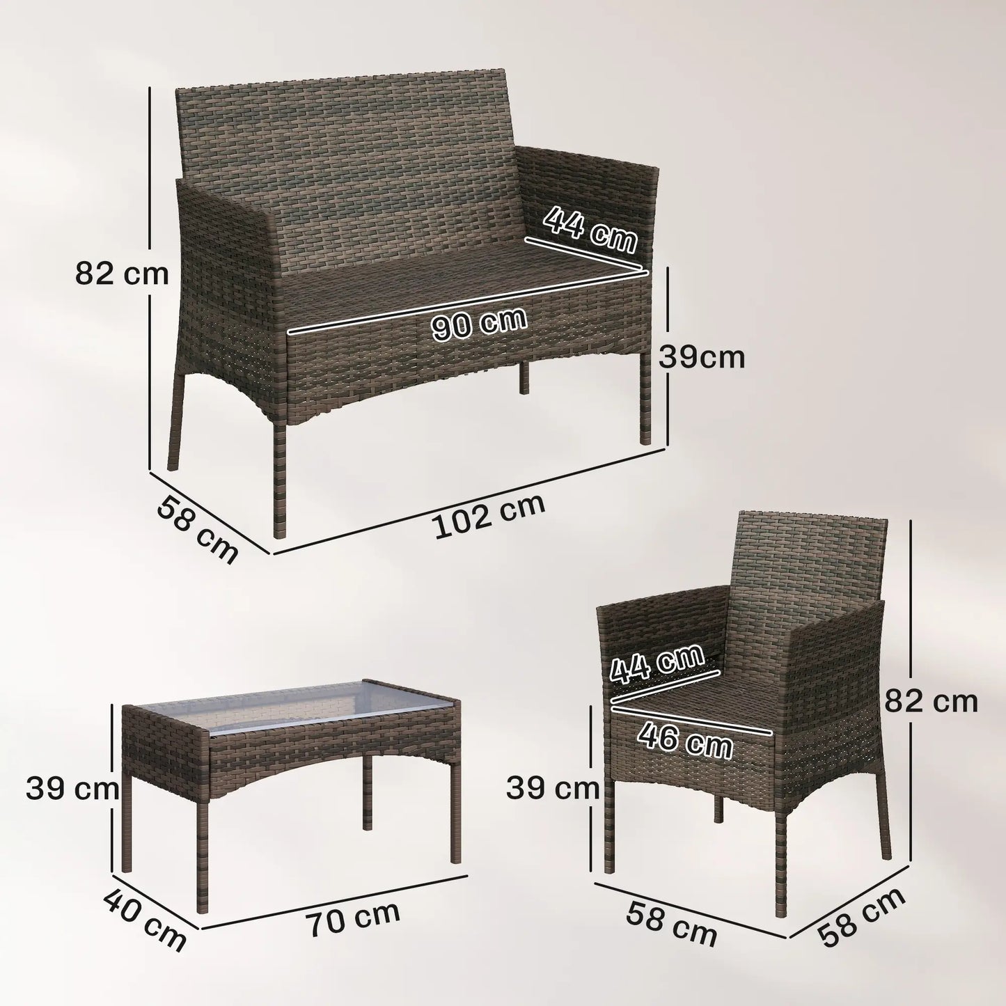 4 Piece Rattan Garden Furniture Sofa Set in Brown