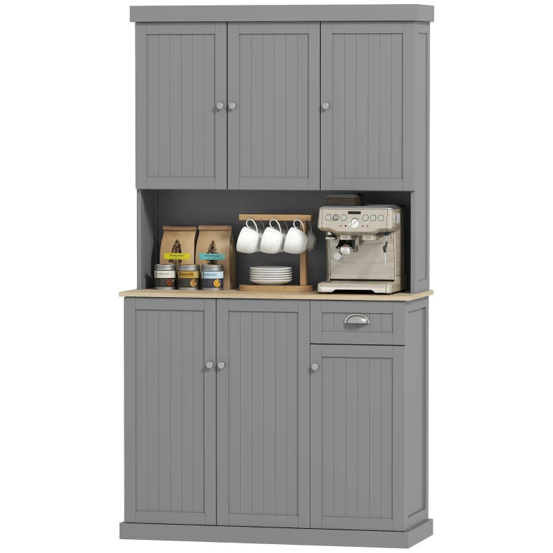HOMCOM Freestanding Kitchen Cabinet with Open Countertop - Grey