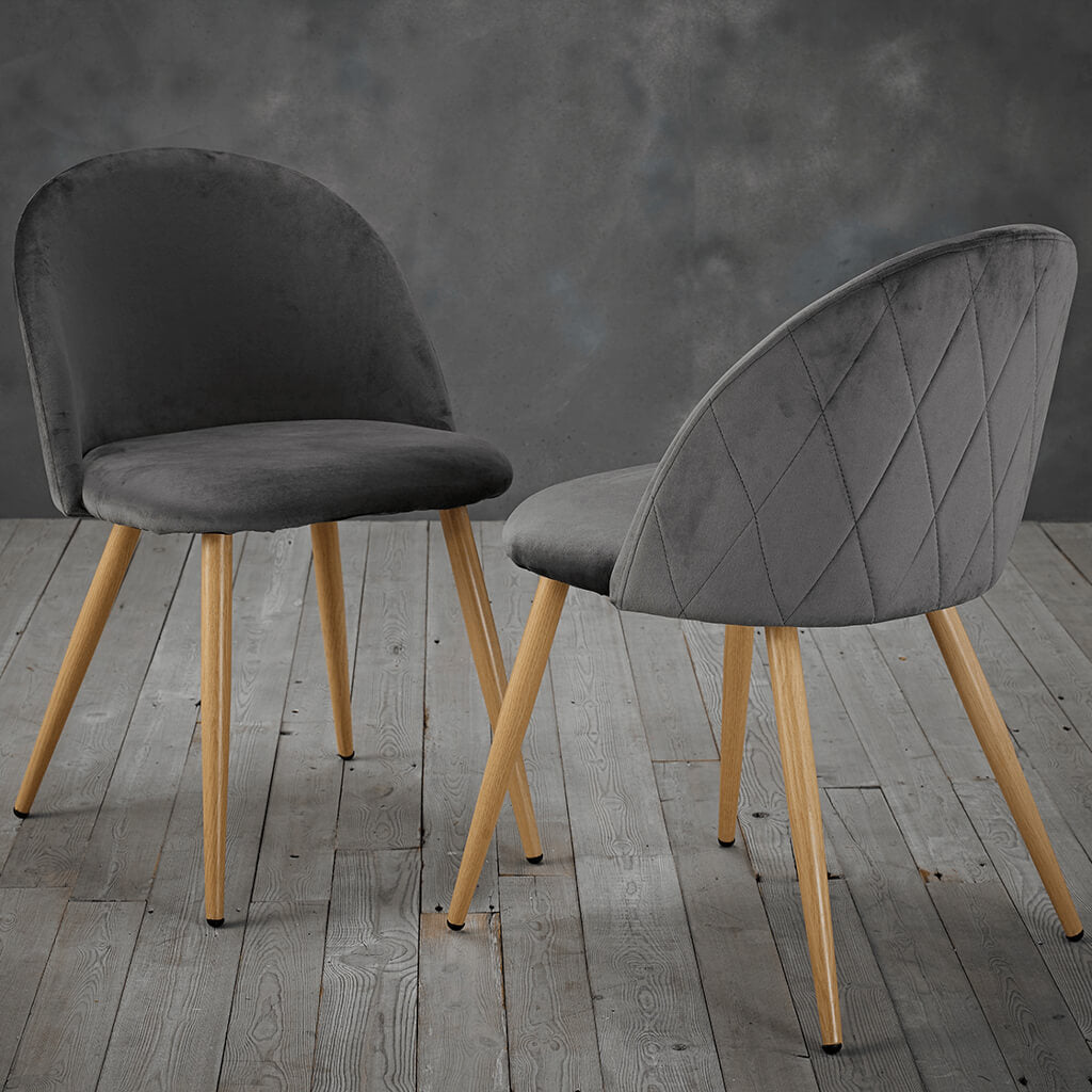 Venice Velvet Dining Chairs Pack of Two - Choice of 2 colours - Grey or Black