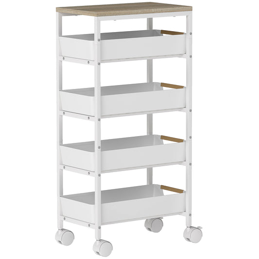 Slim 5 Tier Storage Trolley on Wheels – Narrow Space Saving Cart (White)