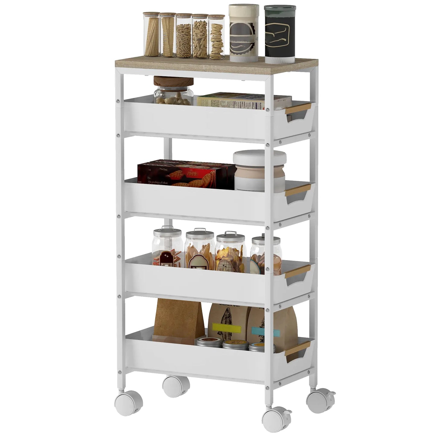 Slim 5 Tier Storage Trolley on Wheels – Narrow Space Saving Cart (White)