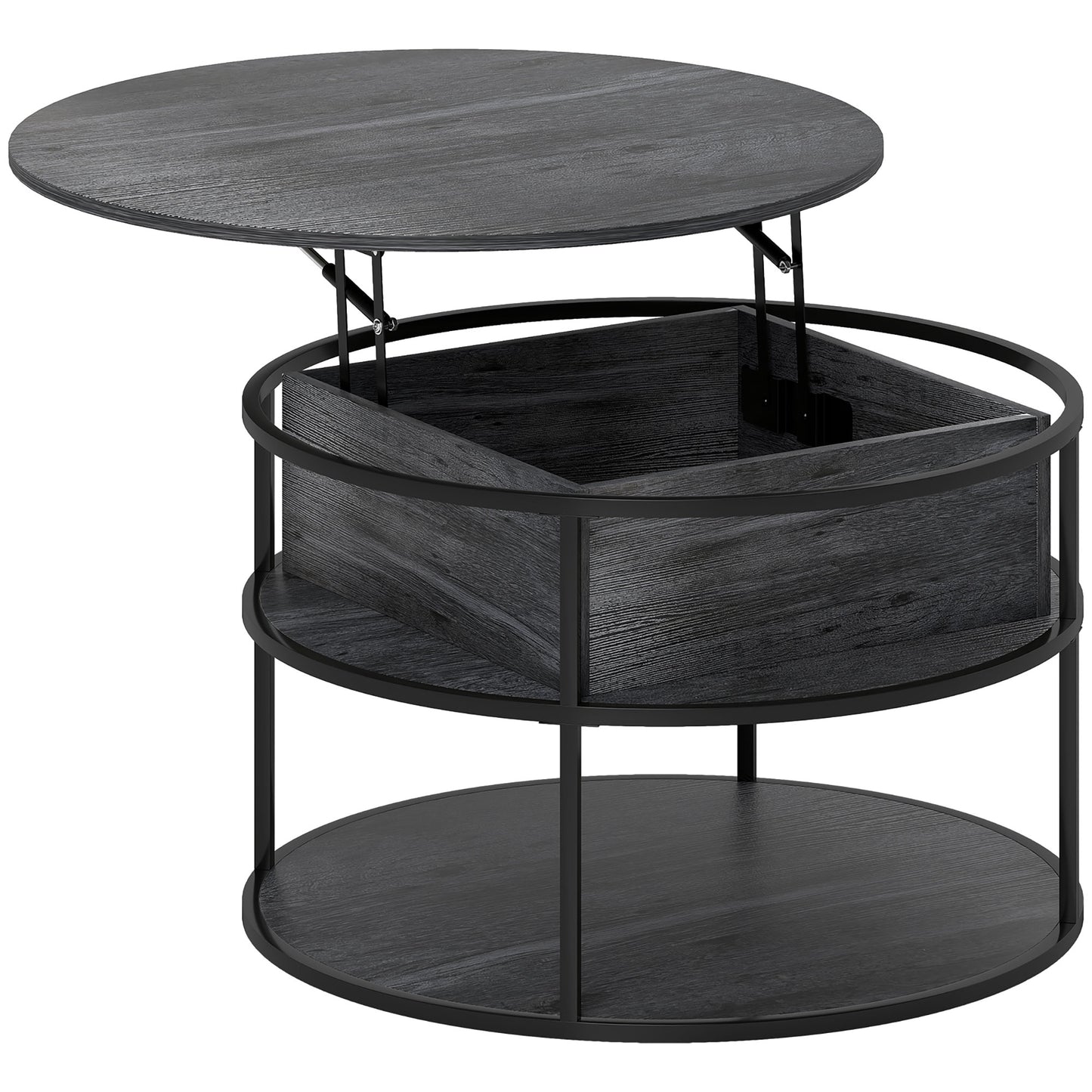 Round Coffee Table with Lift Top and Storage Shelf and Hidden Compartment