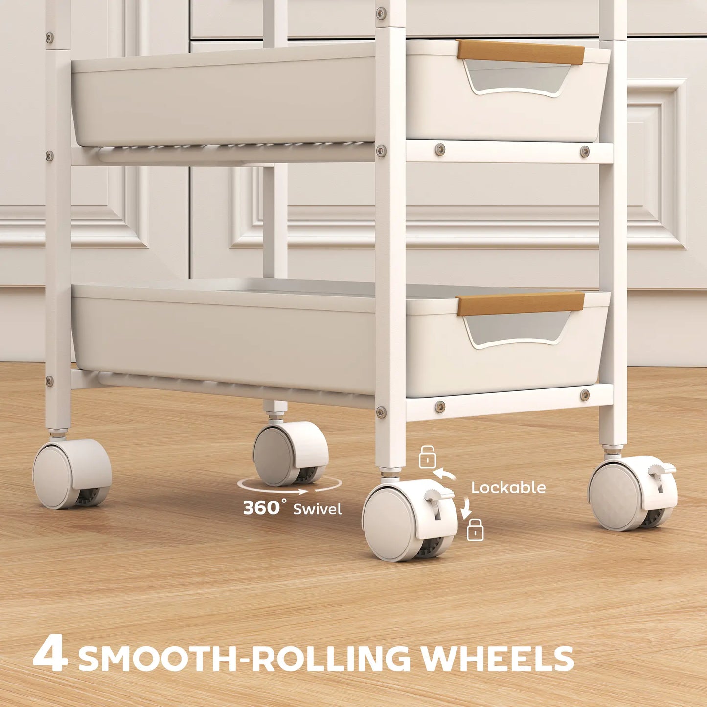 Slim 5 Tier Storage Trolley on Wheels – Narrow Space Saving Cart (White)