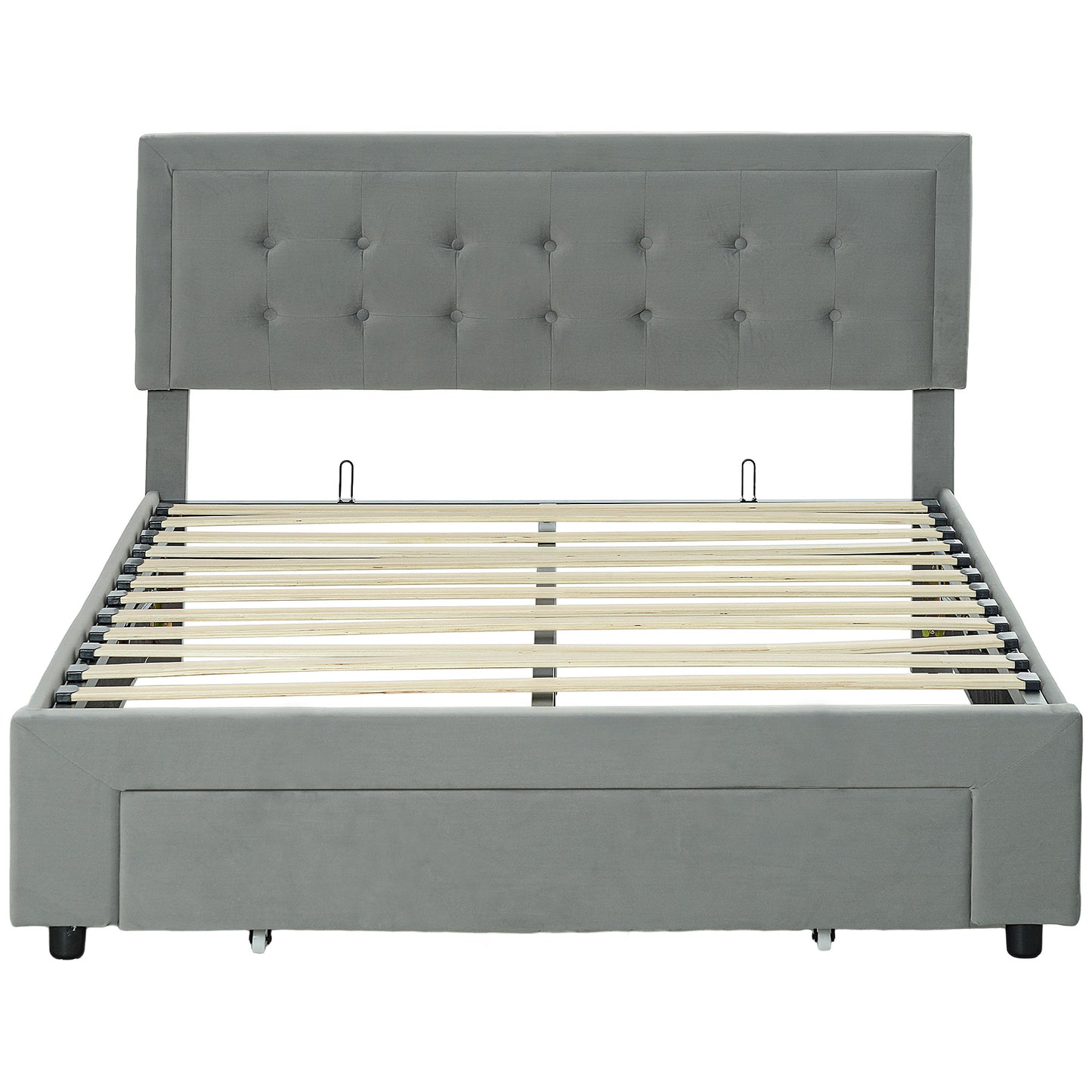 HOMCOM Double Ottoman Bed Frame with Front Drawer in Grey