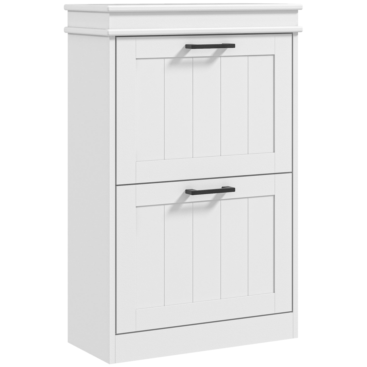 HOMCOM Slim Shoe Cabinet – 2 Drawer Storage Unit for 10 Pairs, White