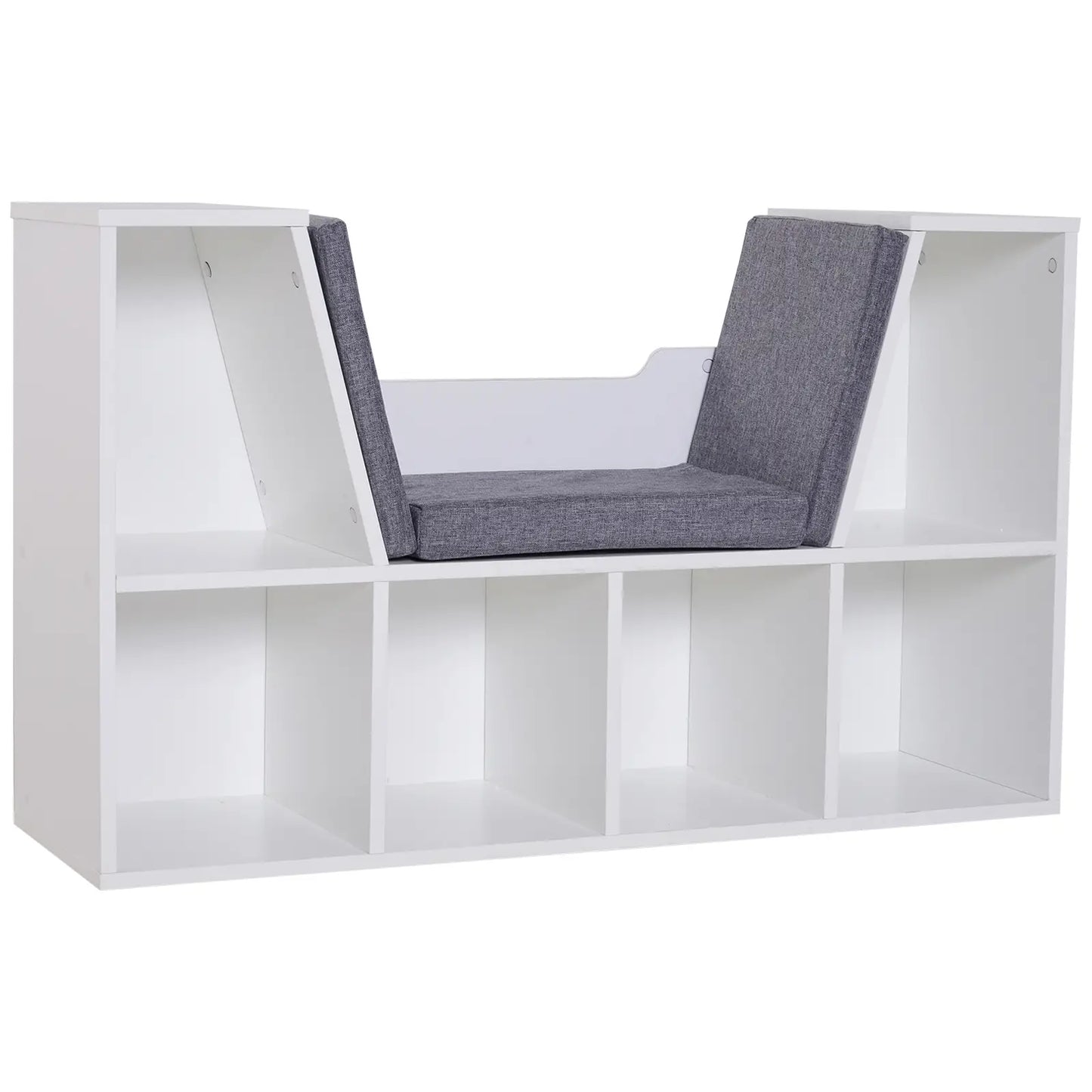 HOMCOM Bookcase with Cushioned Seat – Storage Cube Shelf Reading Bench, White