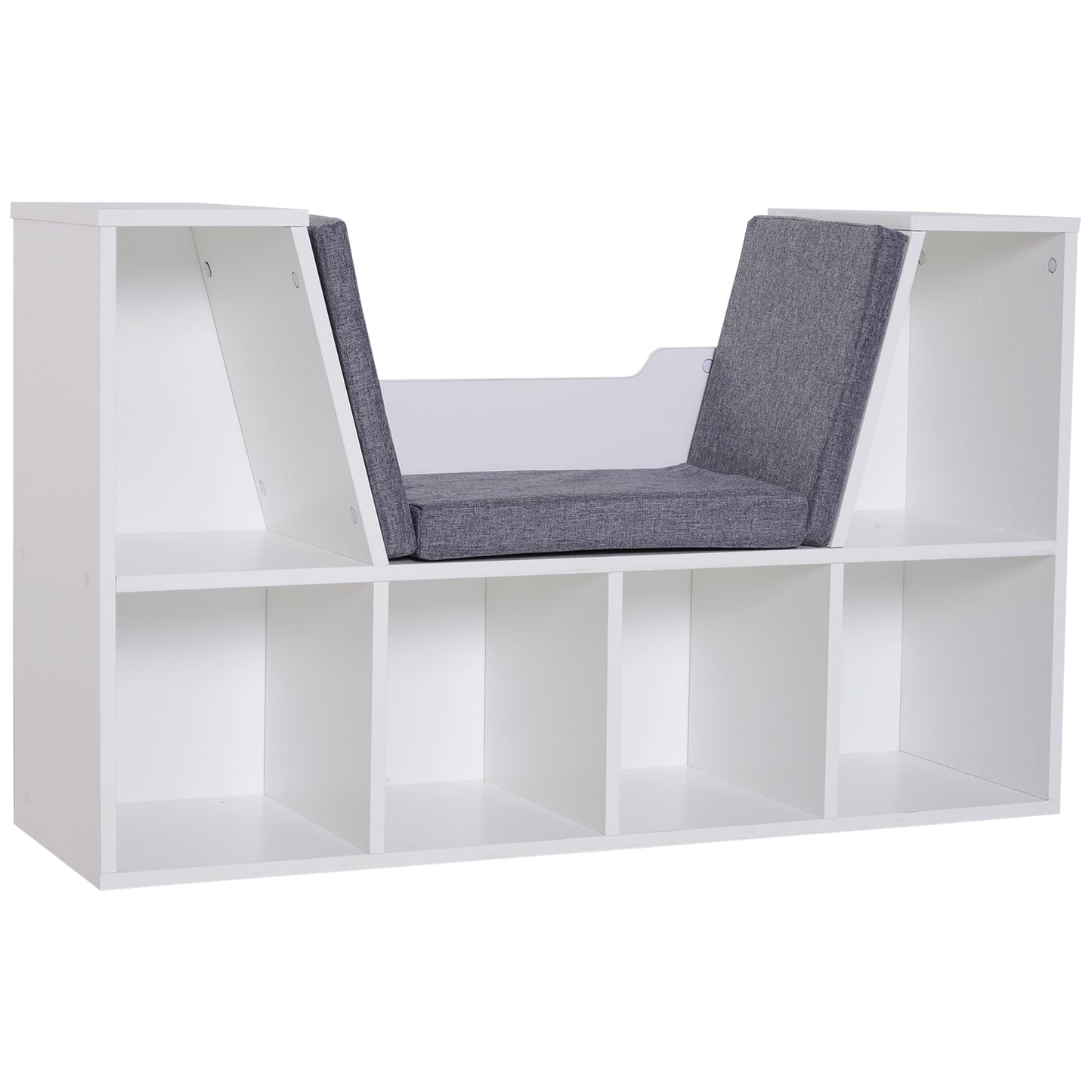 HOMCOM Bookcase with Cushioned Seat – Storage Cube Shelf Reading Bench, White