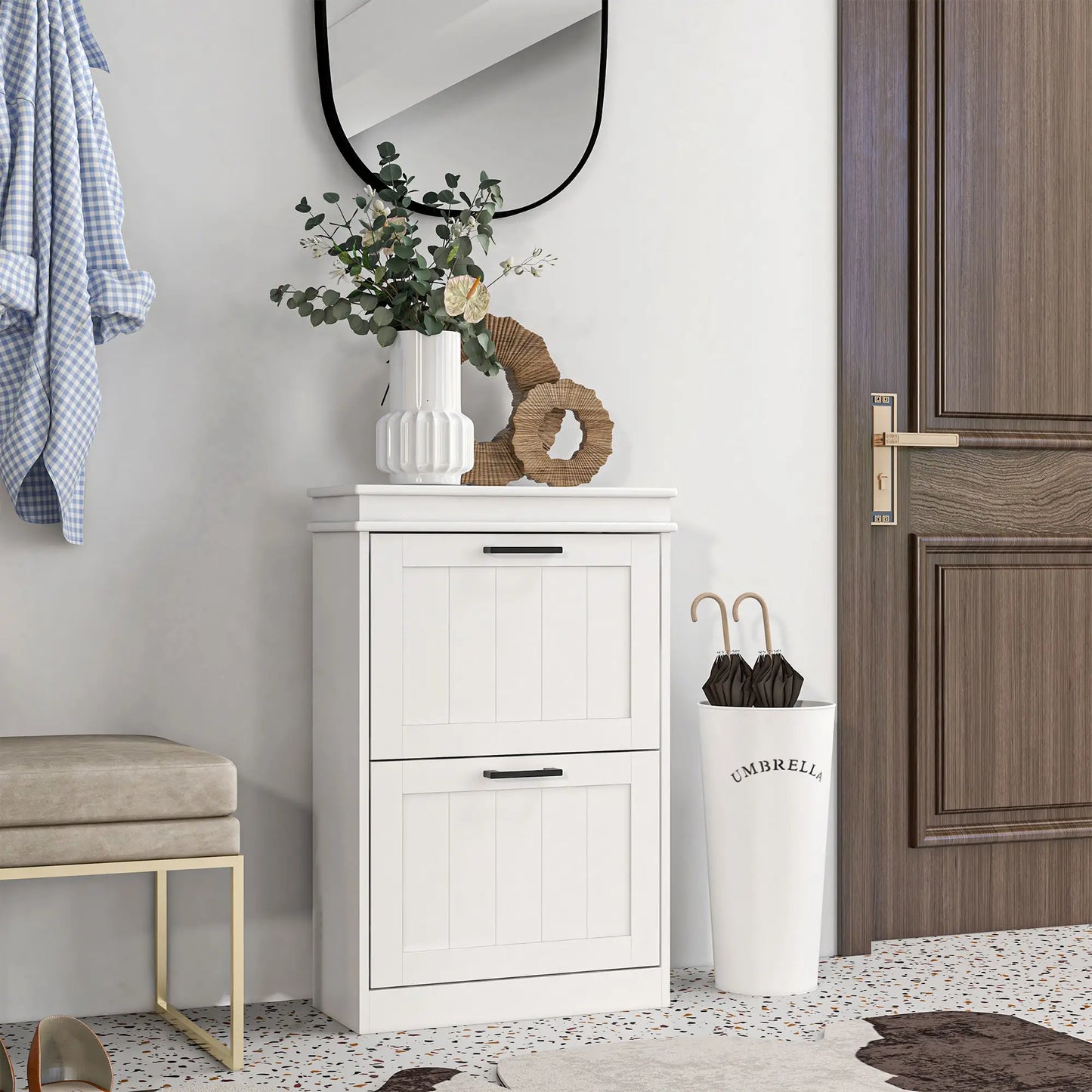 HOMCOM Slim Shoe Cabinet – 2 Drawer Storage Unit for 10 Pairs, White