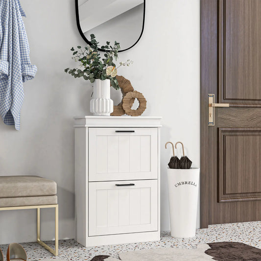 HOMCOM Slim Shoe Cabinet – 2 Drawer Storage Unit for 10 Pairs, White
