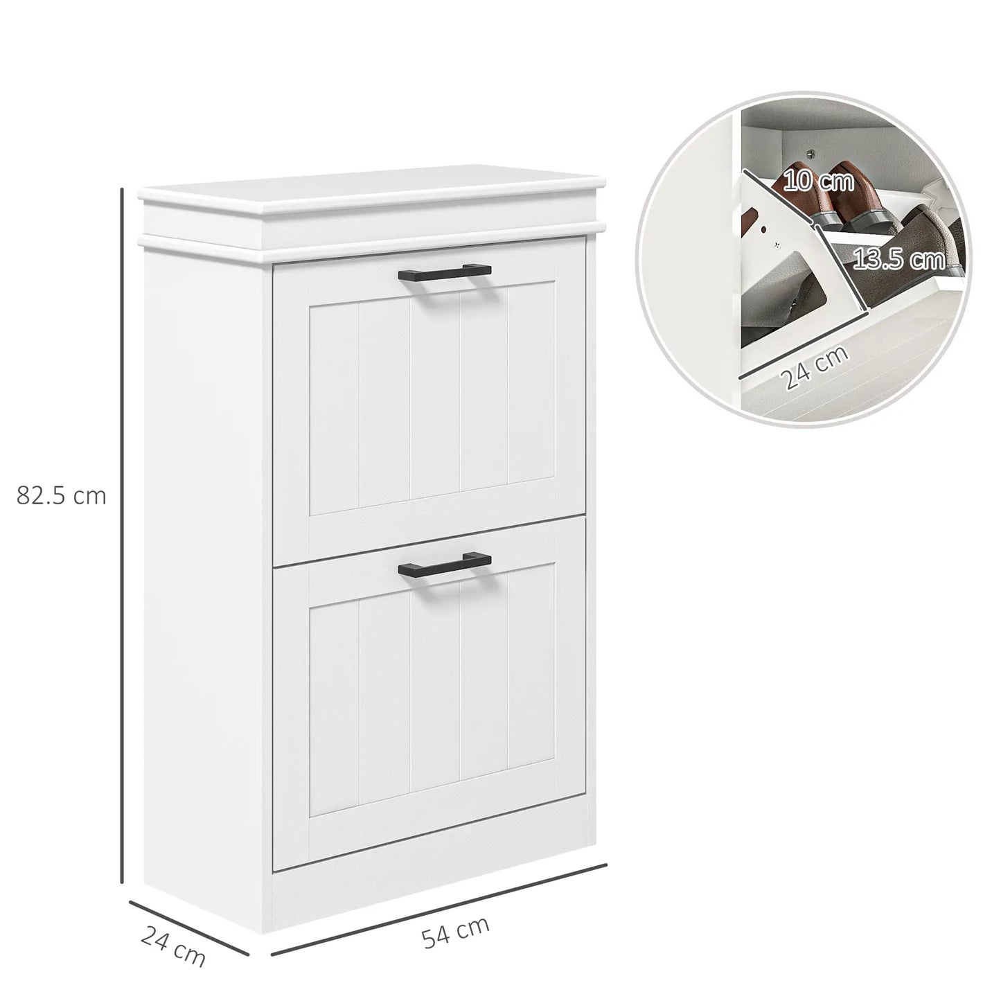 HOMCOM Slim Shoe Cabinet – 2 Drawer Storage Unit for 10 Pairs, White