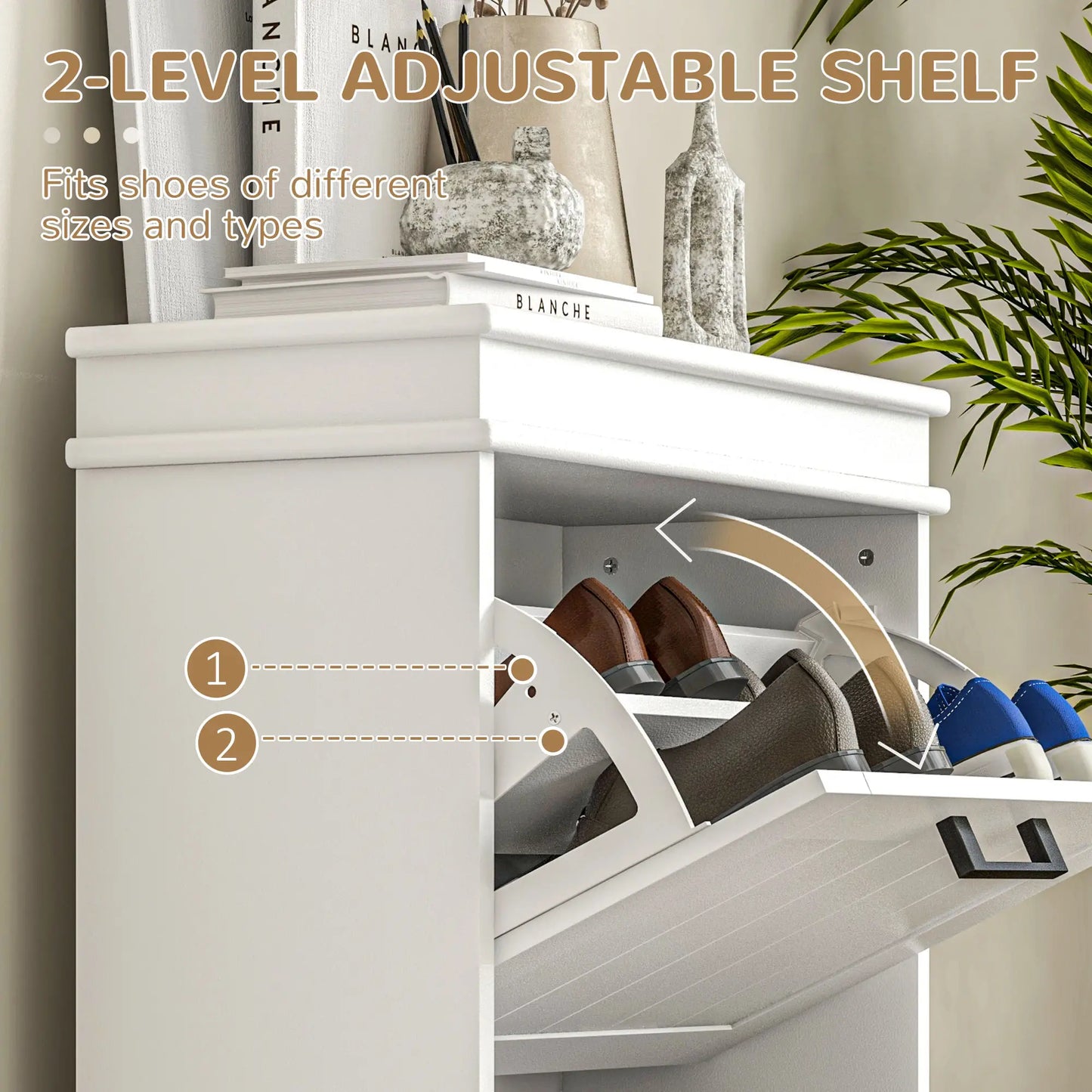 HOMCOM Slim Shoe Cabinet – 2 Drawer Storage Unit for 10 Pairs, White