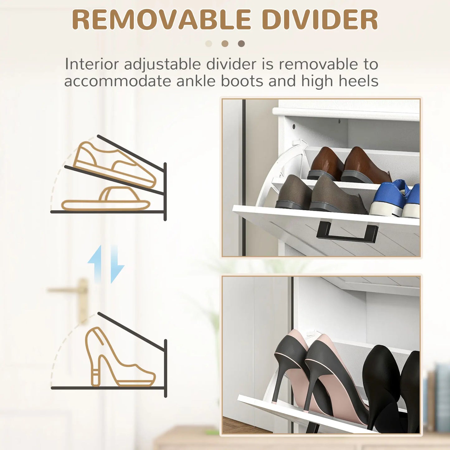 HOMCOM Slim Shoe Cabinet – 2 Drawer Storage Unit for 10 Pairs, White
