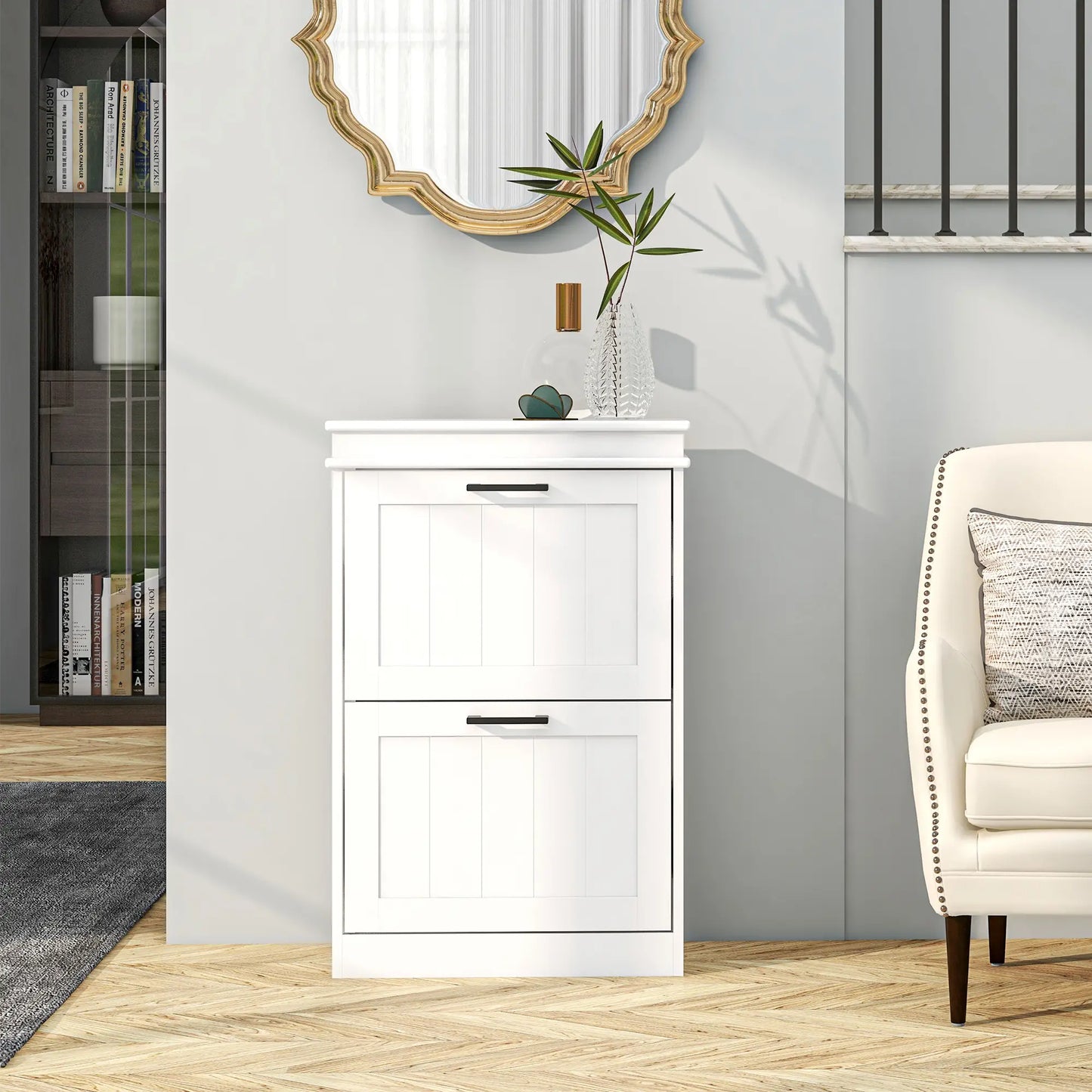 HOMCOM Slim Shoe Cabinet – 2 Drawer Storage Unit for 10 Pairs, White