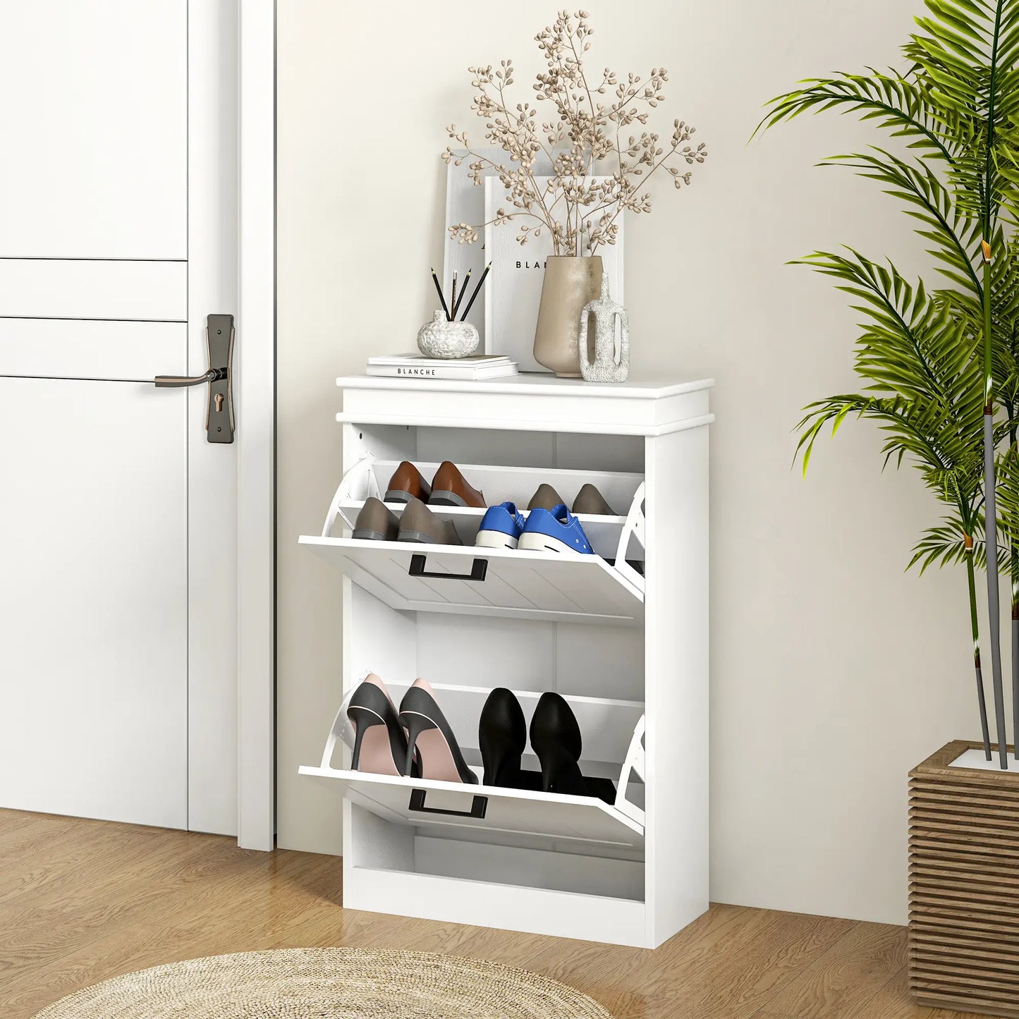 HOMCOM Slim Shoe Cabinet – 2 Drawer Storage Unit for 10 Pairs, White
