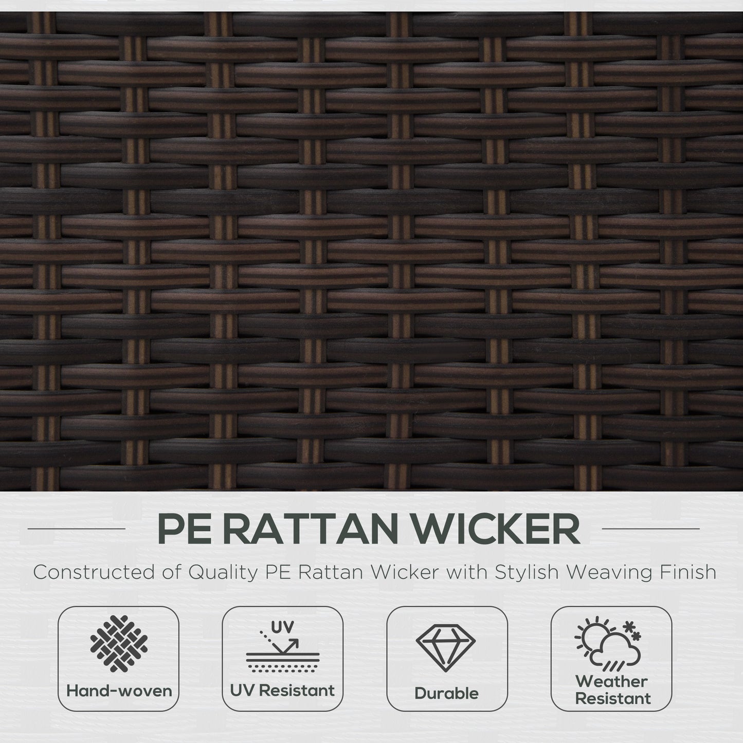 Single Seater Rattan Chair, PE Wicker Garden Armchair with 10 cm Thickened Cushion - Brown
