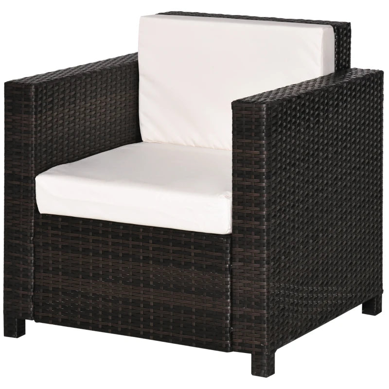 Single Seater Rattan Chair, PE Wicker Garden Armchair with 10 cm Thickened Cushion - Brown