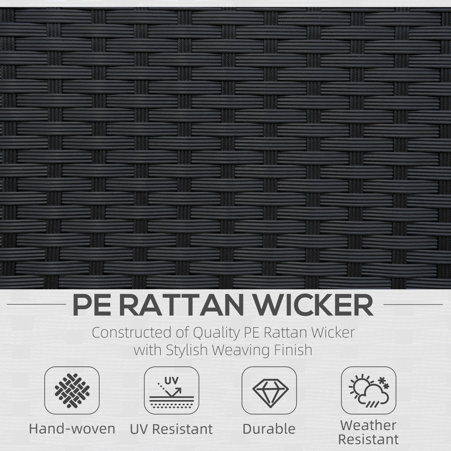 Single Seater Rattan Chair Sofa with 10 cm Thick Padded Cushion - Black